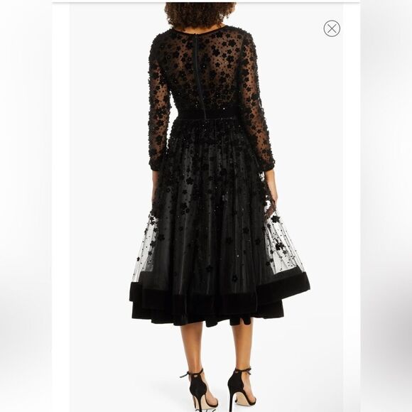 MAC DUGGAL EMBELLISHED ILLUSION HIGH NECK LONG SLEEVE FIT & FLARE - Picture 2 of 14